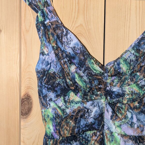 CATHERINE MALANDRINO Silk Sleeveless Dress Size 10 Sheath Knee Length V Neck Zip - Picture 11 of 13